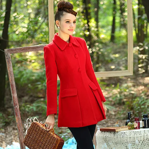 

2019 Winter Womens Jacket Red A-line Style Women Coat Medium Length Female Overcoat Women Clothes RWC176002