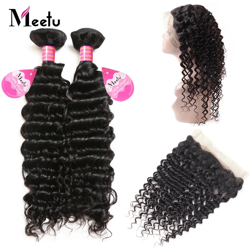 

Meetu Hair Malaysian Deep Wave 360 Lace Frontal with Bundle Non Remy 2 Bundles with Frontal 100% Human Hair Bundles with Frontal