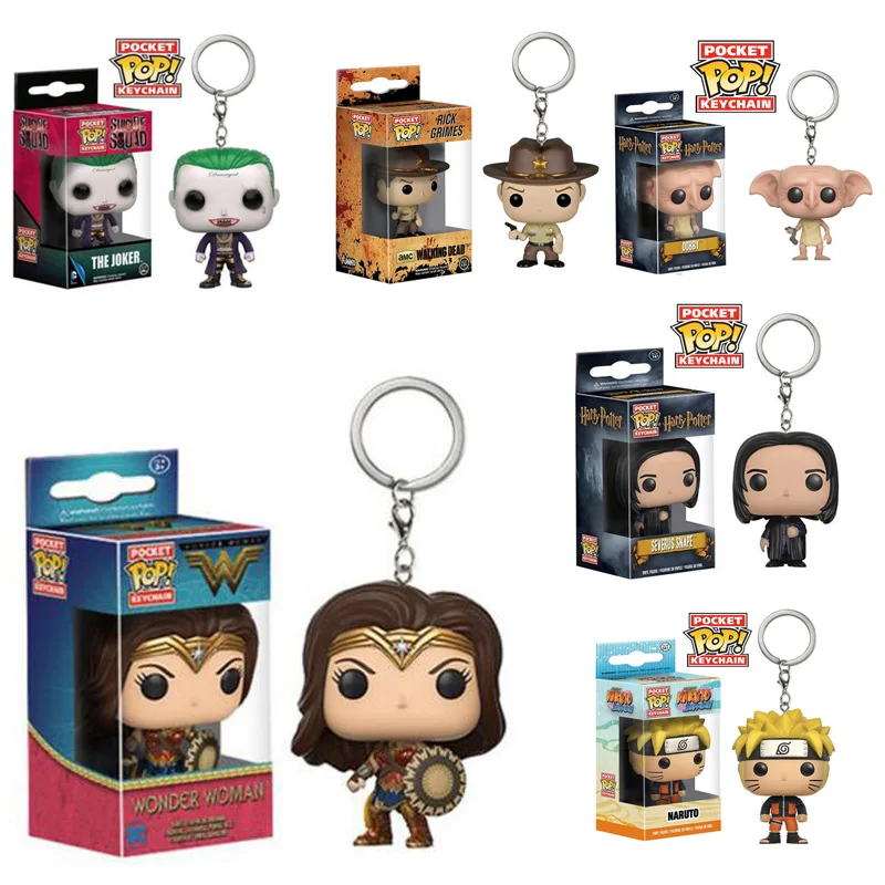 

Funko Pop Wonder Woman Keychain Marvel Action Figure Funkopop Joker Suicide Squad Key Chain Ring Funko pop Harry Potter Dobby