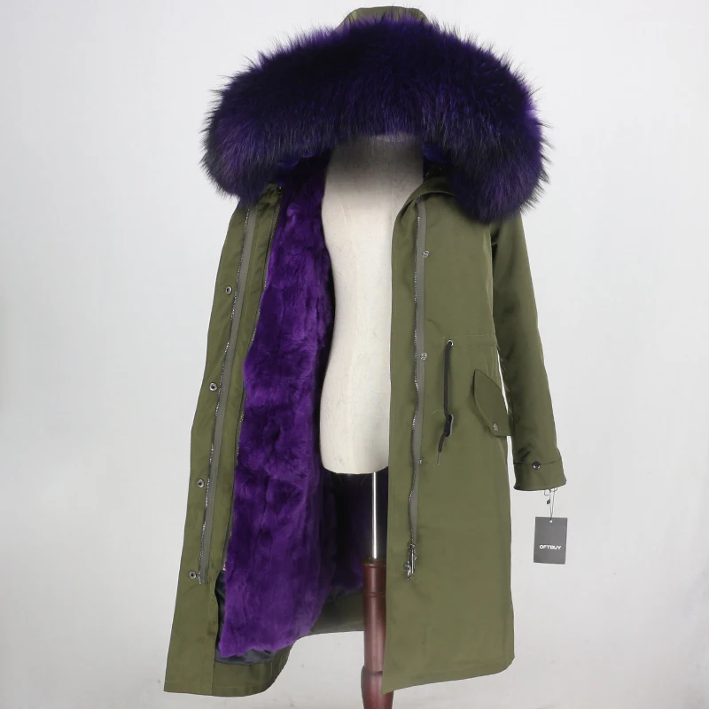 OFTBUY водонепроницаемая верхняя одежда X-long Parka зимняя куртка женская шуба из натурального меха енота капюшон Подкладка из натурального кроличьего меха