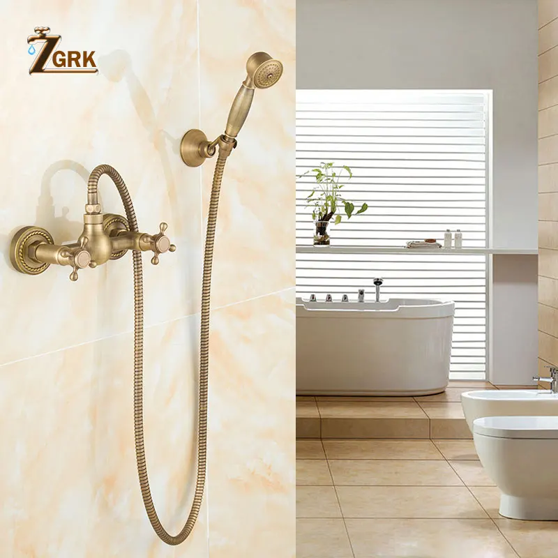 ZGRK Смесители для ванны, роскошный латунный Смеситель для ванной комнаты, настенный ручной душевой комплект, набор душевых смесителей - Цвет: 01