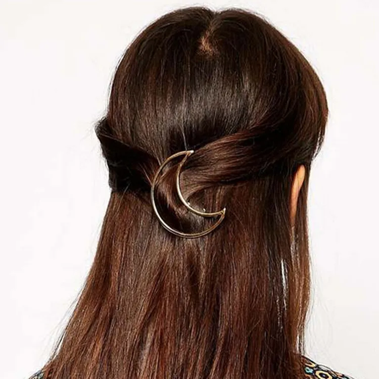 Простая модная женская заколка для волос золотого и серебряного цвета с металлической Луной и треугольниками, заколка для волос, заколка для волос, ювелирные изделия для волос, аксессуары для девочек