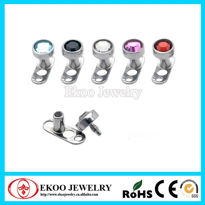 

Highly Polished G23 Titanium Dermal Anchor With Flat Gem Top Mixed 5 Colors Lot of 10pcs Surface Piercing Jewelry