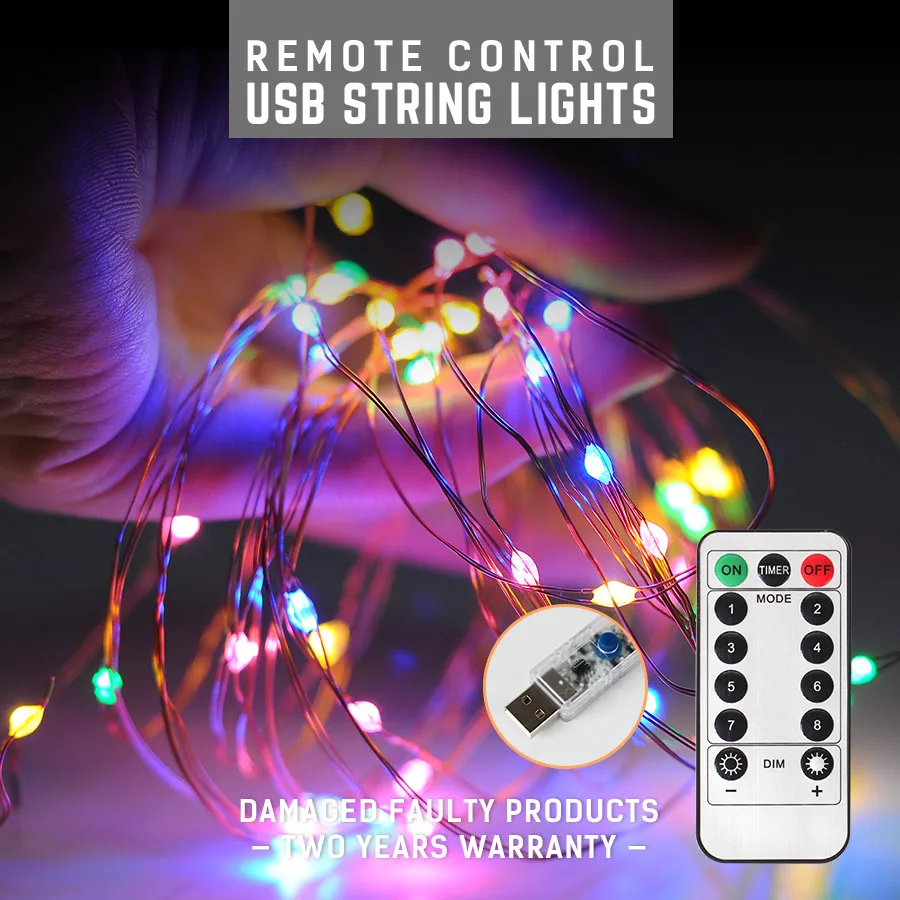 

USB 8 Modes 5M LED String Light Waterproof 100LEDS Battery Powered Copper Silver Wire Fairy Garland remote control
