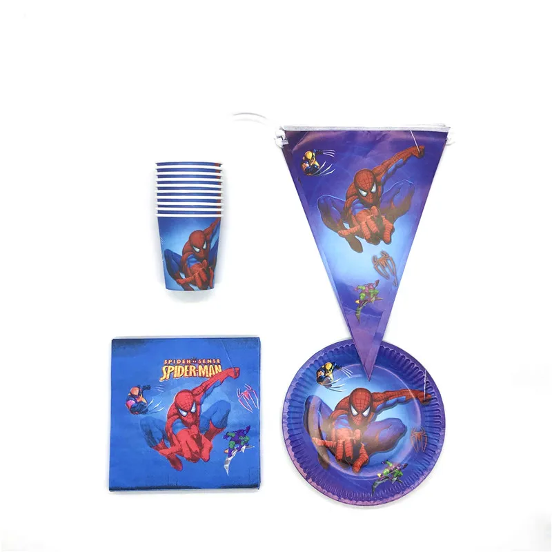 

Party Supplies 50Pcs/Lot Spider-Man Theme Paper Tableware Kids Boy Birthday Party Cups Plates Napkins Banners Decoration Provide