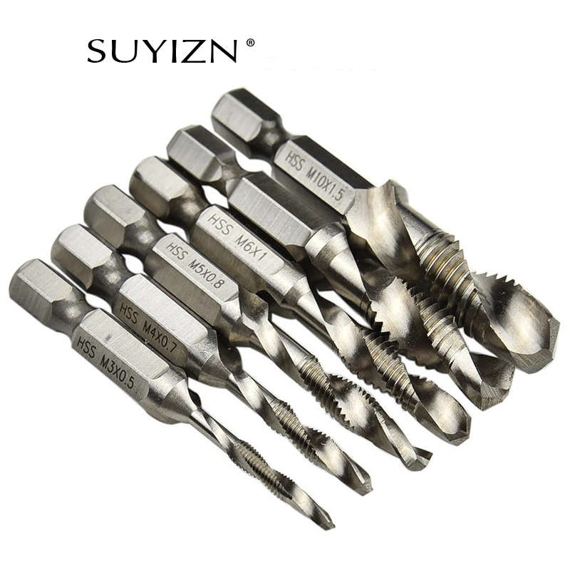 M3 M10 6pcs/set High speed Steel Combination Drill Tap Bit Countersink