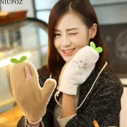 Для женщин Прекрасный мультфильм зеленый лист полный палец перчатки без пальцев Варежки Зимние женские толстые теплые Сенсорный экран