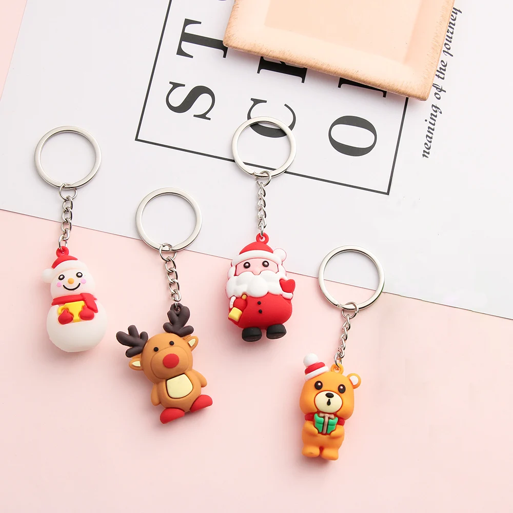 

1/3 Pcs Christmas Deer Santa Claus Snowman PVC Silicone Key Chain Handbag Car Keyring Fashion Jewelry Xmas Gift Bag Accessories