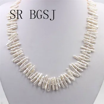

Free Shipping 15-18mm White Branch Teeth Baroque Cultured Pearl Knot Silver 925 Clasp Lady Jewelry Necklace 19"