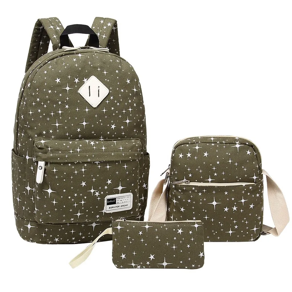 Army Green OCARDIAN School Backpack female backpacks for girls teenagers Shoulder bag 3PC Canvas Laptop Star Backpack Purse Bags G0719#10 - Цвет: Army Green