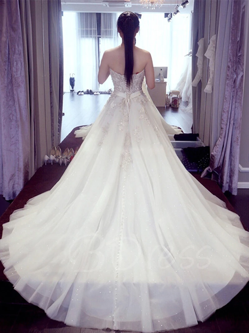428 New Sweetheart Court Train A Line Wedding Dress Sequins Tulle Long 2017 Bridal Gown With Sash Vestido De Novias 205 (8)