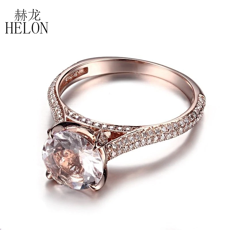 HELON Твердые 10 к розовое золото безупречный круглый 1.4ct натуральный морганит и 0.4ct алмаз женское кольцо для помолвки Свадебные драгоценные камни ювелирные изделия