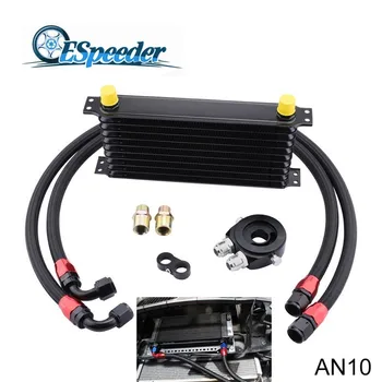 

ESPEEDER 10Row AN10 Aluminum Engine Transmission Oil Cooler Kit+Oil Filter Relocation Kit +AN10 Seprator Divider Clamp+Hose Line