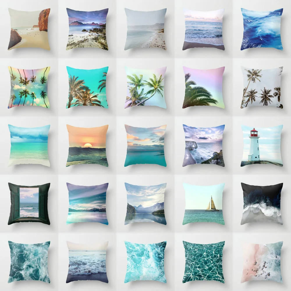 Best 18 #039; #039; Elife Polyester Cotton Scenic Cushion Cover Summer Ocean beach throw Pillow Case Cover For Sofa Car Home Decor 45*45CM