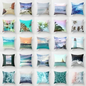 

18'' Elife Polyester Cotton Scenic Cushion Cover Summer Ocean beach throw Pillow Case Cover For Sofa Car Home Decor 45*45CM