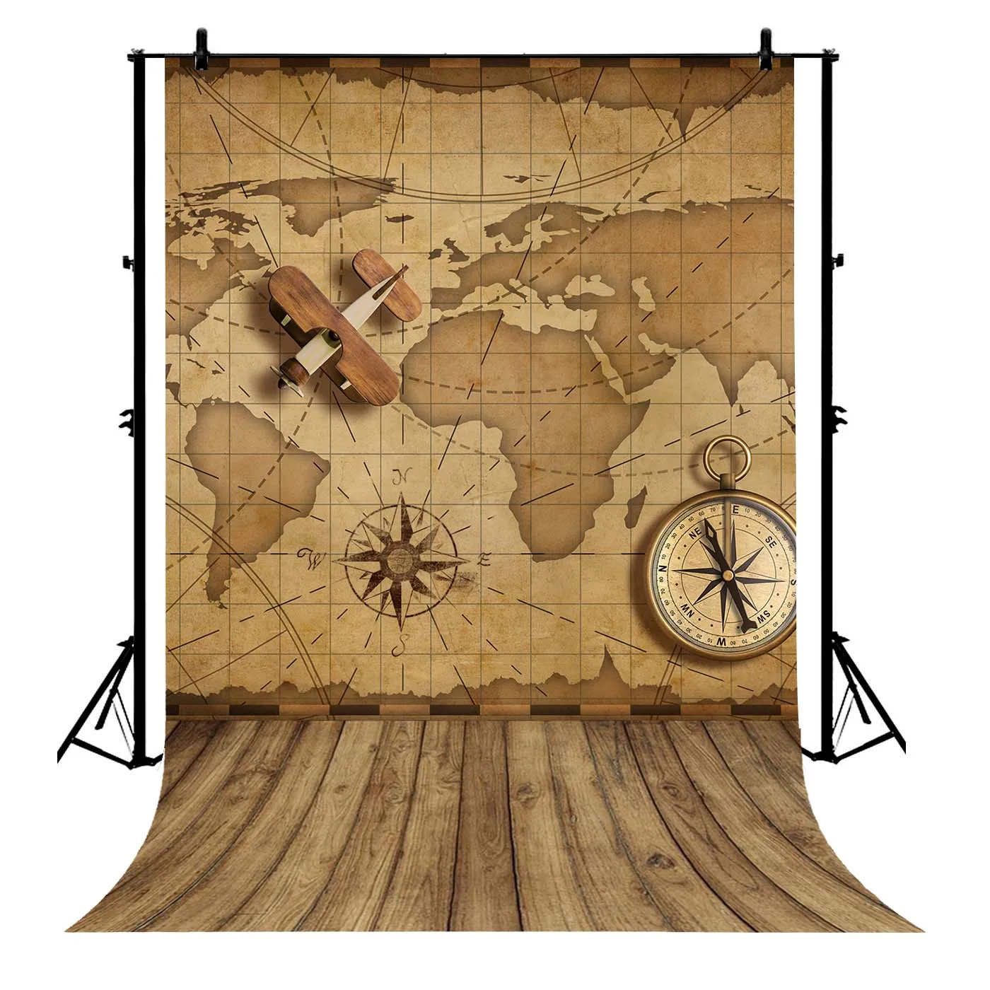 

5x7ft Wooden Vintage World Map Polyester Photo Background Portrait Backdrop