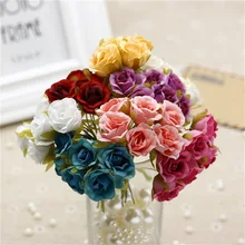 6pcs/lot 2 cm Silk Gradient Mini Rose Artificial Flower Bouquet For Wedding Decoration DIY Wreath