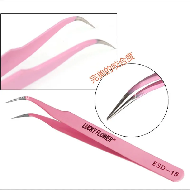 100pcs New Pink Eyelash Tweezers Stainless Grafting Eyelash Tools
