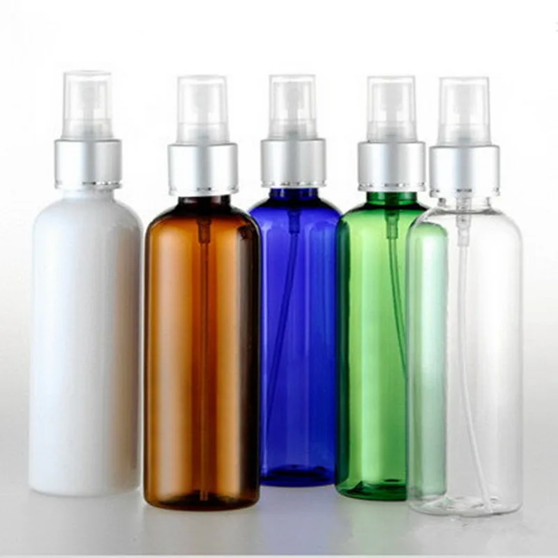 

50pcs/lot 100ml Atomizer Perfume Liquid Bottle Empty PET Spray Bottle With Anodized Aluminum Cap Round Shoulder Plastic Bottle