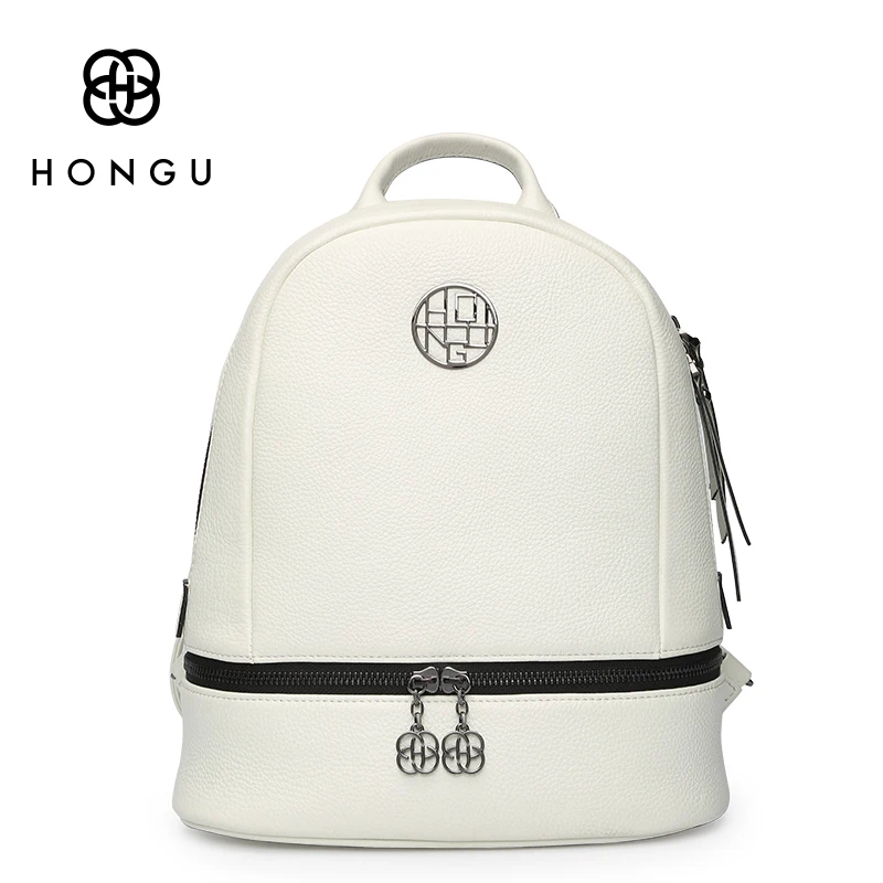 HONGU Genuine Leather Women Backpack Personality Retro Female Bag Leisure Travel Backpack Hot Sale C