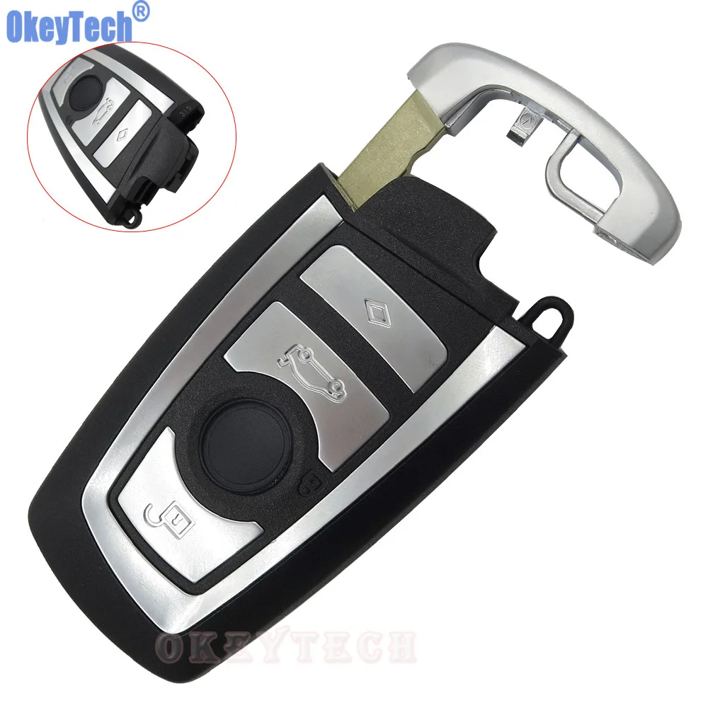 OkeyTech 4 Buttons Smart Remote Key Case Shell For BMW 5 7 Series with Emergency Blade Keyless Entry Fob Car-Styling Alarm Cover