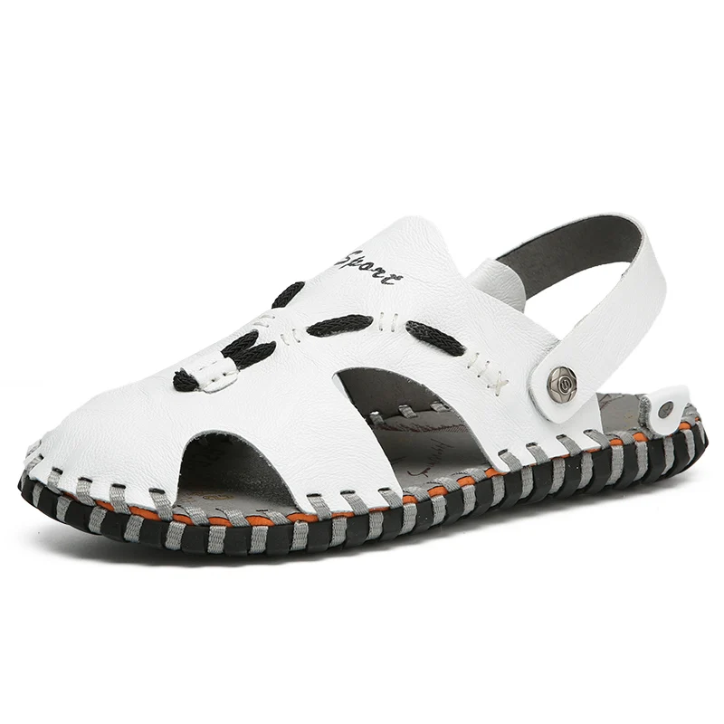 

2019 New Fashion Breathable Men's Sandals Genuine Leather Summer Men Sandal Beach Causal Man Shoes Lightweight Flats C4