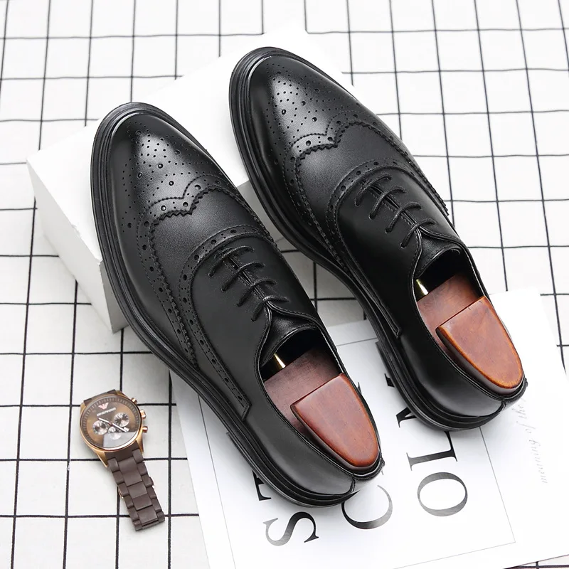 

Round Toe Fashion Leisure PU Men's Dress Shoes Lace-Up Low Sewing Oxfords Solid Spring Autumm Office Career Wedding Men Shoes