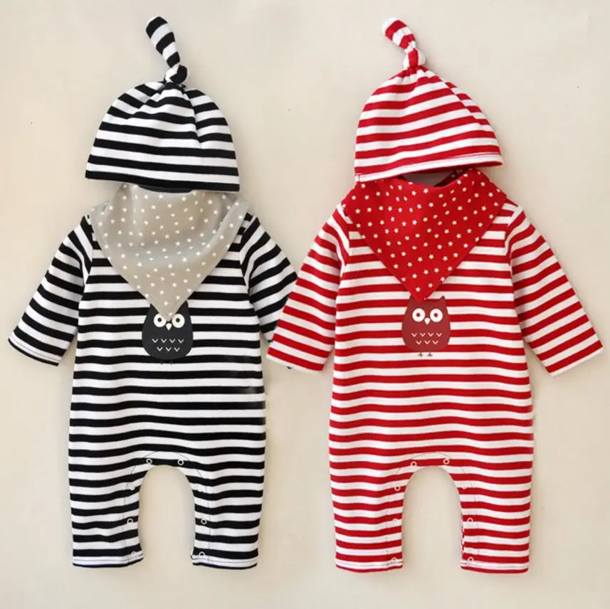 Baby Romper Newborn baby owl romper set romper+hat+stars saliva towel