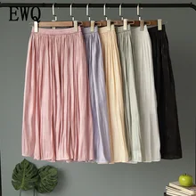 [EWQ] Новинка лета, корейский стиль, плиссированная шелковистая Высококачественная женская одежда до середины икры, трендовая Женская плиссированная юбка, 5 цветов, QG922