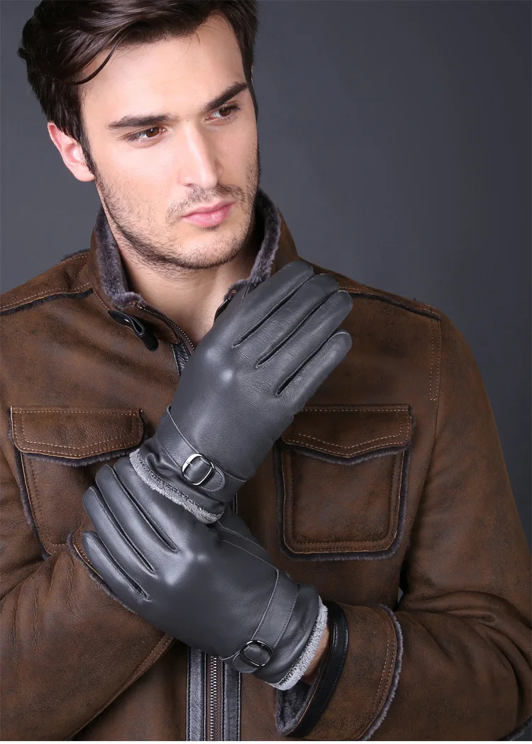 Зимние Для мужчин высокой моды плюс бархатные толстые теплые из натуральной кожи черные перчатки мужской флис оленьей Drive наручные