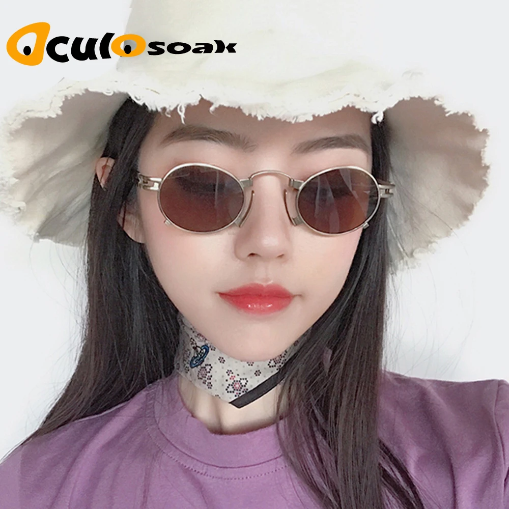 Retro Steampunk Sunglasses Men Round Vintage 2019 Summer Metal Frame Black Oval Sun Glasses for Women Red Male Gift