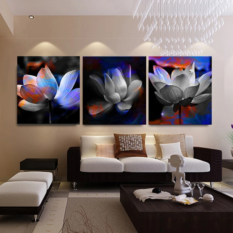 

No Frame 3 Panels Modern pictures Lotus Canvas Paintings The Wall Art Cuadros Picture Home Decor For Living Room And Bedroom