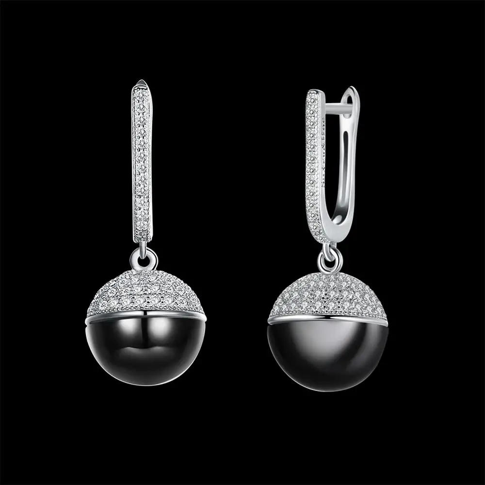 

SILVERHOO Real S925 Sterling Silver Earrings Black White Ceramic Clean Zircon Earrings Elegant Round Sterling Silver Earrings