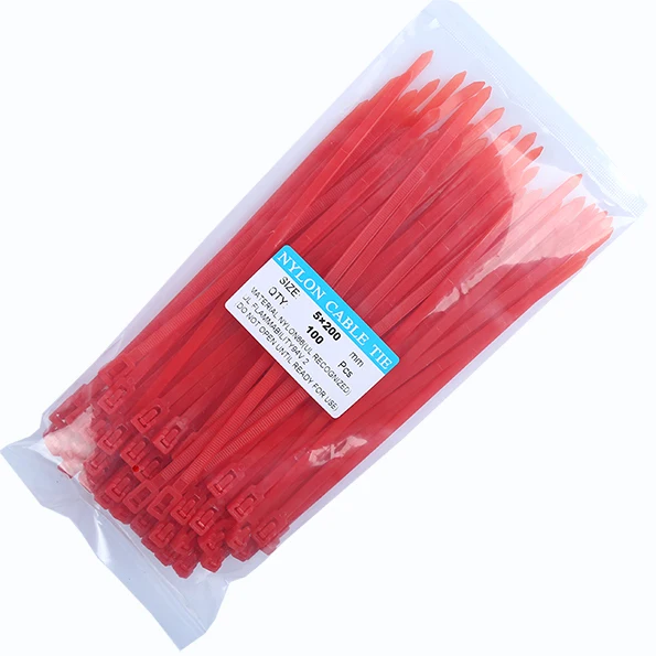 8 дюймов разъемные нейлоновые кабельные стяжки 5*200 мм 100 шт. эластичный пластиковый проводной Органайзер красочные многоразовые черные стяжки на молнии - Цвет: Red