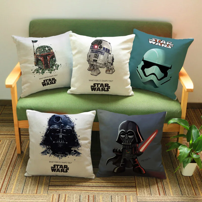 

Classic Star Wars Cartoon Character Pattern Pillow Cases Darth Vader R2D2 Home Decoration Cushion Cover for Star Wars Fans Gifts
