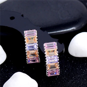 

QCOOLJLY 2019 Fashion Women Brinco Jewelry 1 Pair 6 Colors CZ Zircon silver Color Striking High Grade Hoop Earrings