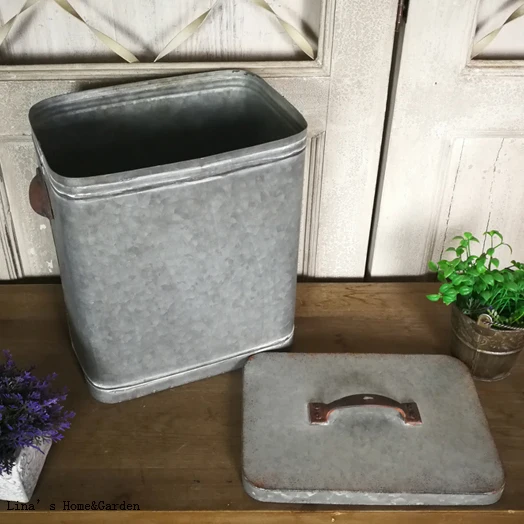 vintage galvanized zinc storage box organizer with lid (3)