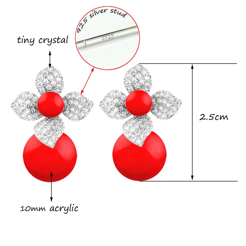 SINLEERY сверкающий кристалл цветок красный акриловый шар серьги гвоздики Золото Серебро Цвет Серьги для женщин модные ювелирные изделия Es333 SSA