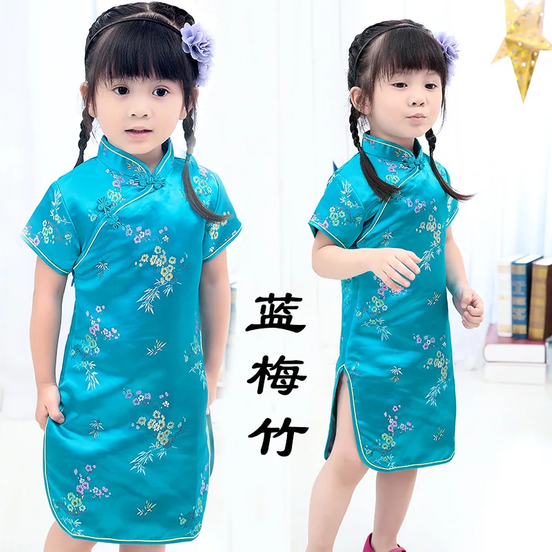 Платье с цветочным рисунком для маленьких девочек, Ципао, чонсам, рождественский подарок, китайские детские кружевные платья, одежда для девочек, свадебное платье принцессы
