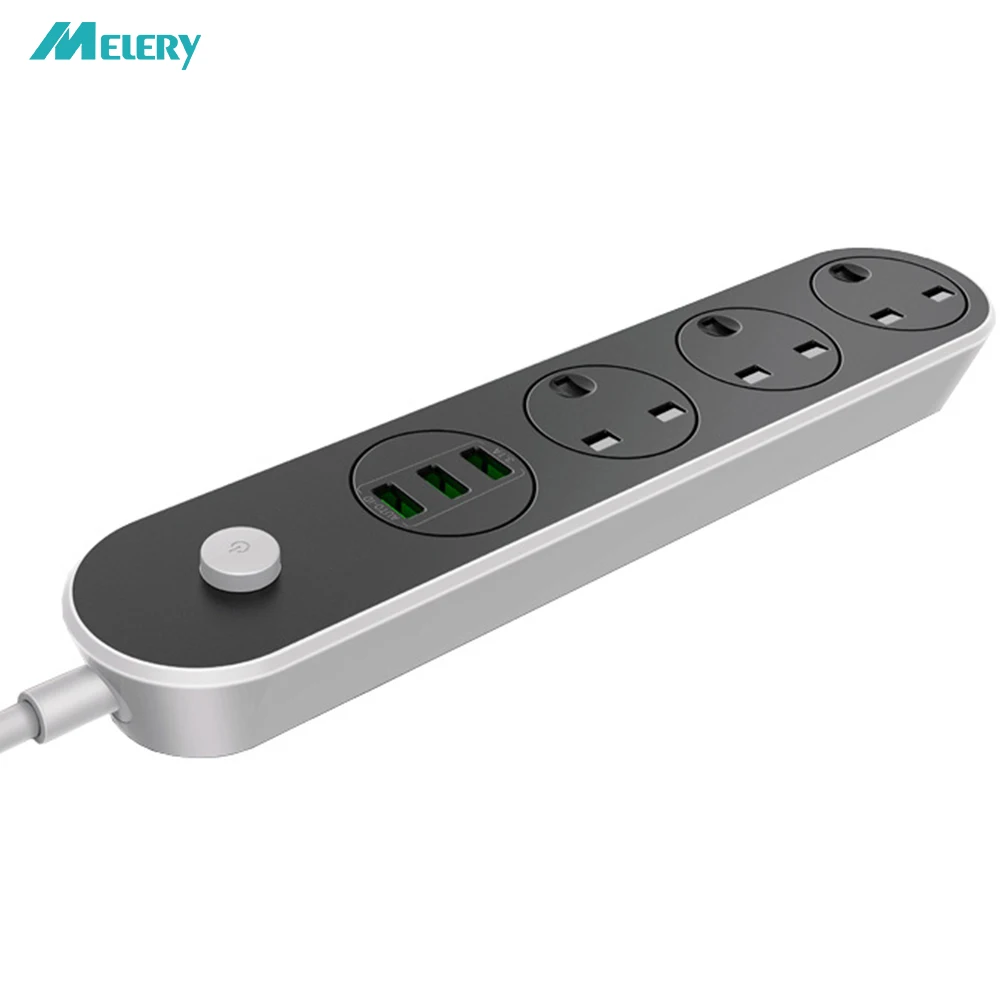 

Power Strip Surge Protector UK Plug Socket Multiple Outlet Extension 3 Way Outlets with 3 USB Smart Charger Adapter with 2m Cord