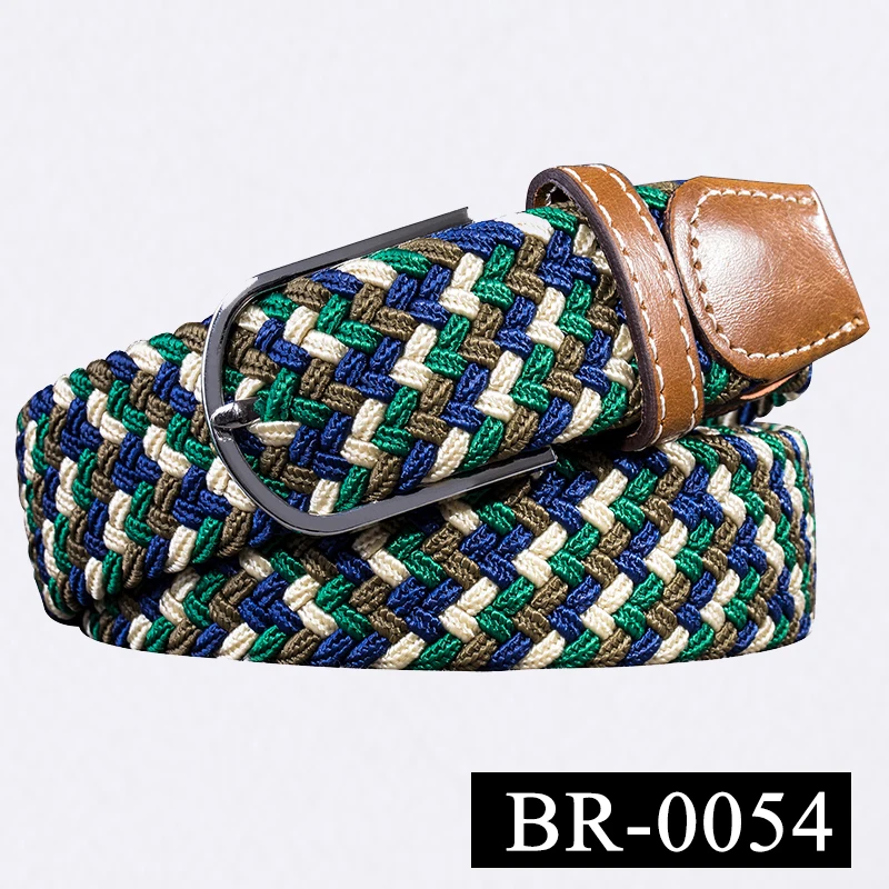 KD-0054 BR-0072 мужской женский эластичный пояс Повседневный ремень для джинсов полосатая парусиновая тканая ковбойская вязаная Пряжка 3,5 см ширина высокого качества - Цвет: KD-0054
