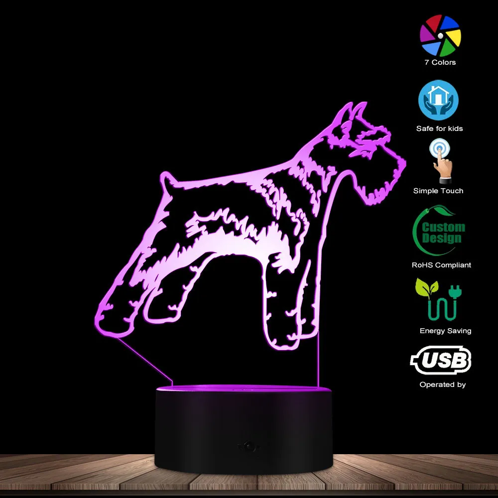 Schnauzer Dog 3D Оптическая иллюзия ночная лампа для питомца щенка мопса детский Декор