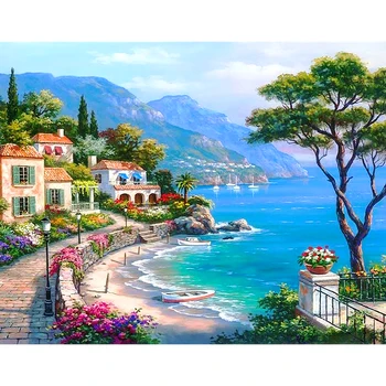 

5D DIY diamond embroidery seaside landscape town diamond painting Cross Stitch full square Rhinestone mosaic decoration