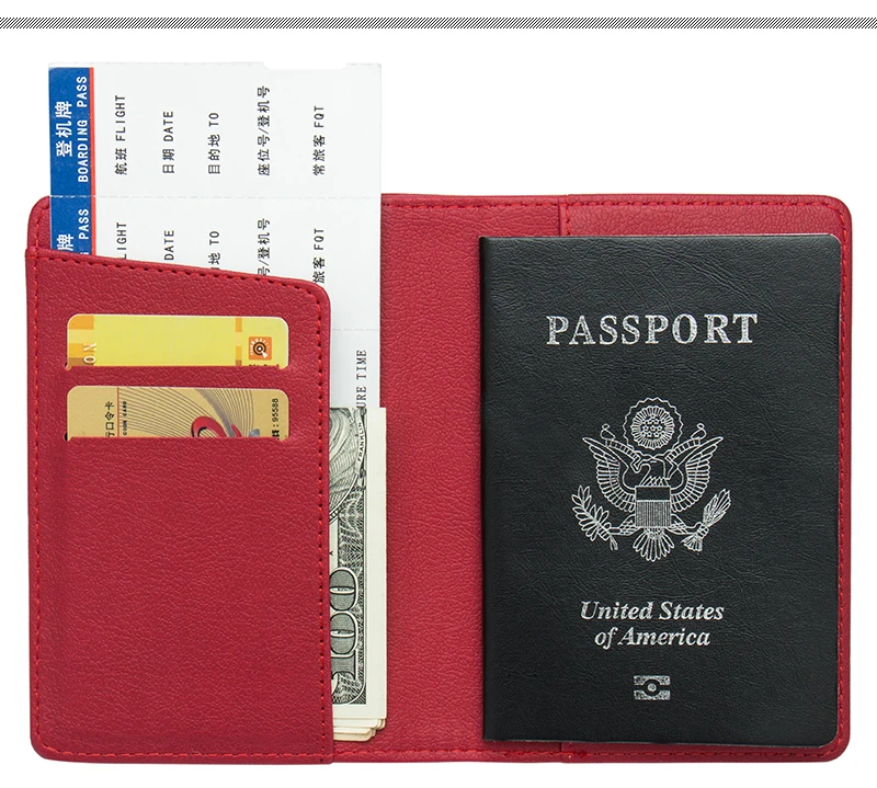 Marve красный из искусственной кожи Обложка для паспорта комплекс путешествия Обложка встроенный RFID Блокировка защиты личной информации
