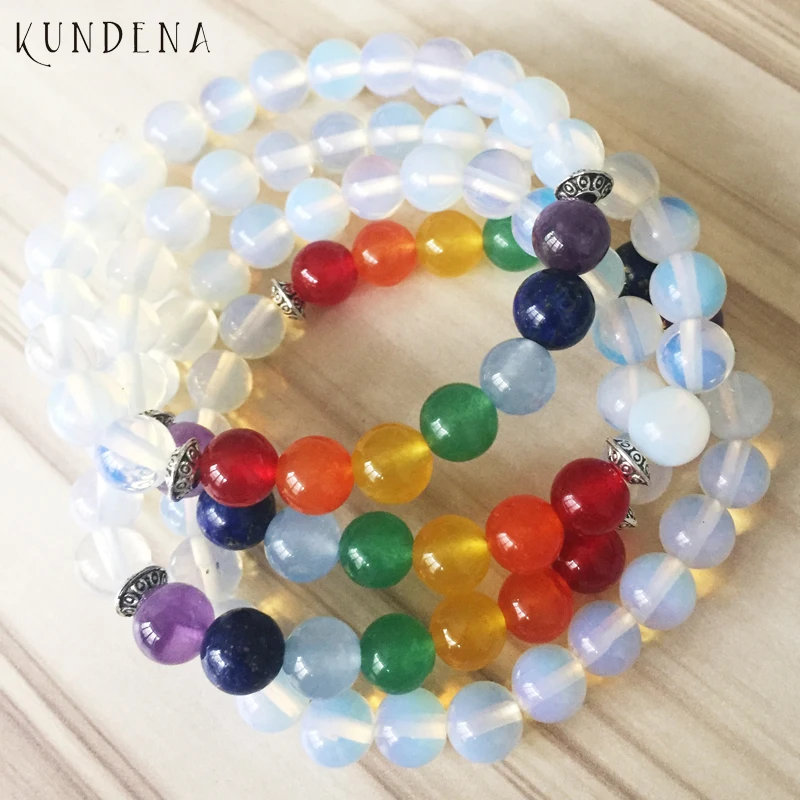SN0655 7chakras White opal bracelet Meditation jewelry Chakra balancing bracelet Yoga jewelry