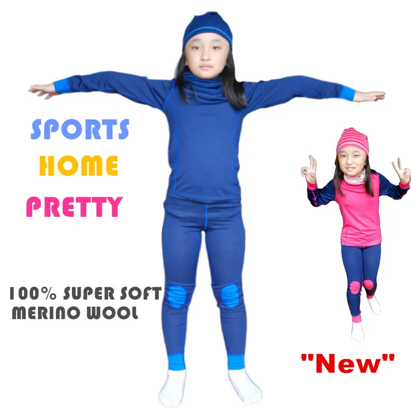 Buy 100 Merino wool thermal kids sports underwear set pajamas boys girls