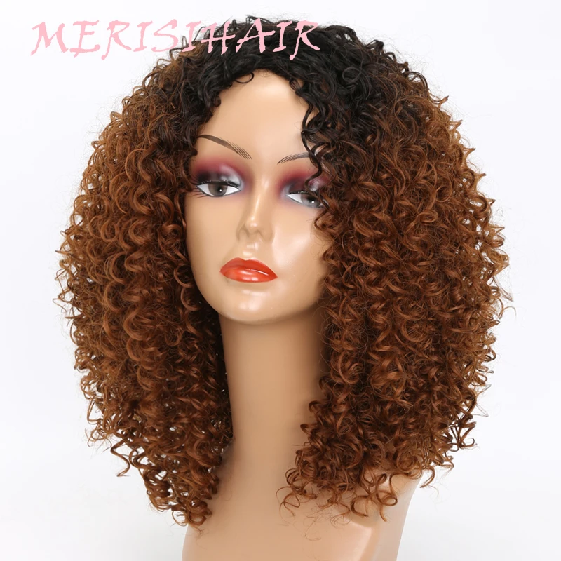 MERISI HAIR Long Kinky Curly Afro Wig Blonde Mixed Brown Color Synthetic Wigs for Black Women Heat Resistant Fiber 250g MERISI HAIR Long Kinky Curly Afro Wig Blonde Mixed Brown Color Synthetic Wigs for Black Women Heat Resistant Fiber 250g