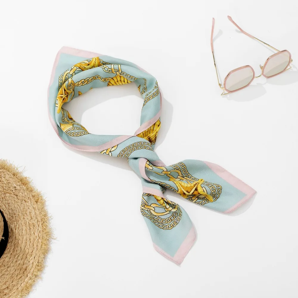 

2019 spring autumn scarf kerchief wild models small scarves stripes retro small square Korean version of the scarf