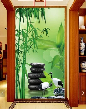 

3d room wallpaper custom mural Bamboo crane black stone porch painting home decor background photo wallpaper for walls 3 d
