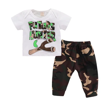 

2019 Newborn Baby Boy Clothes Baby Set 2pcs Pullover Hoodie Tops Camouflage Pants Outfits Hooded Cotton Baby Boy Summer Clothes